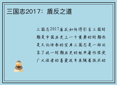 三国志2017：盾反之道